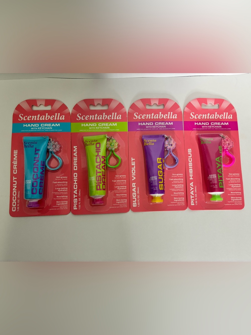 Abella Pink Travel Hand Creams with Colorful Tubes and Keychains